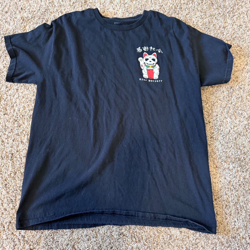 Riot Society Mens Unlucky Lucky Cat Skeleton Graphic T-Shirt Black Large